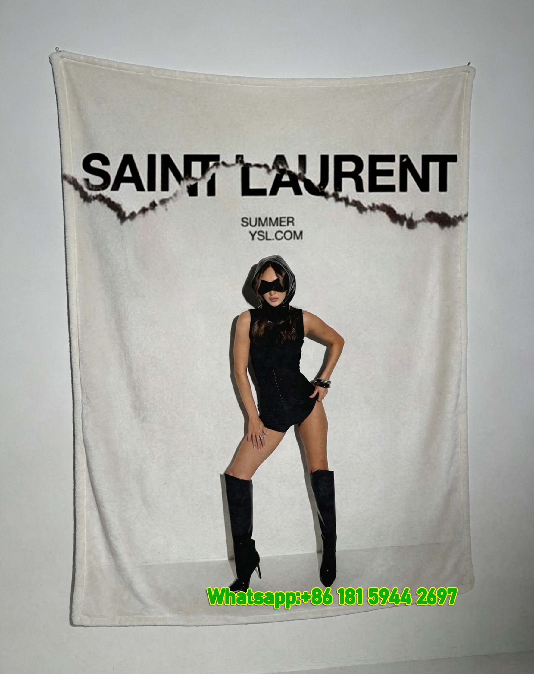 Yves Saint Laurent YSL Summer Distressed Logo Print Black White Flannel Throw Blanket Luxury Designer Printed Sofa Cover Blanket IMG_3310